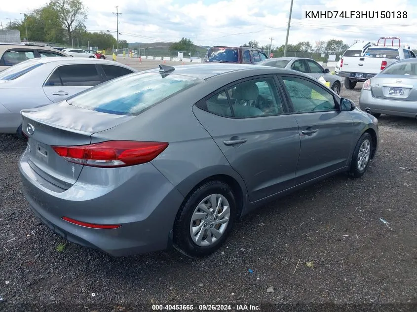 2017 Hyundai Elantra Se VIN: KMHD74LF3HU150138 Lot: 40453665