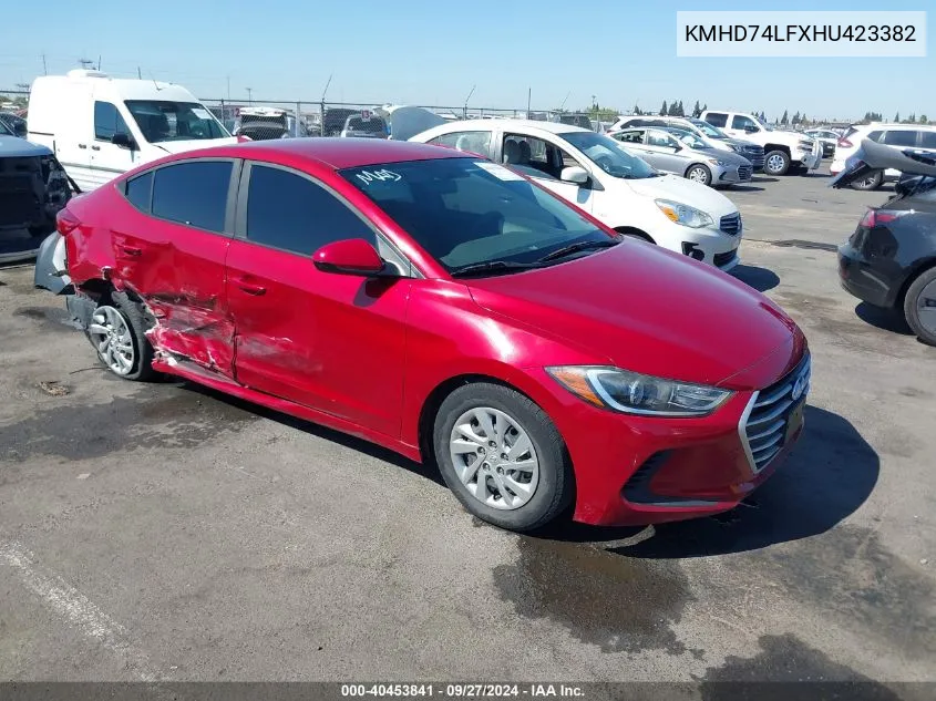 2017 Hyundai Elantra Se VIN: KMHD74LFXHU423382 Lot: 40453841