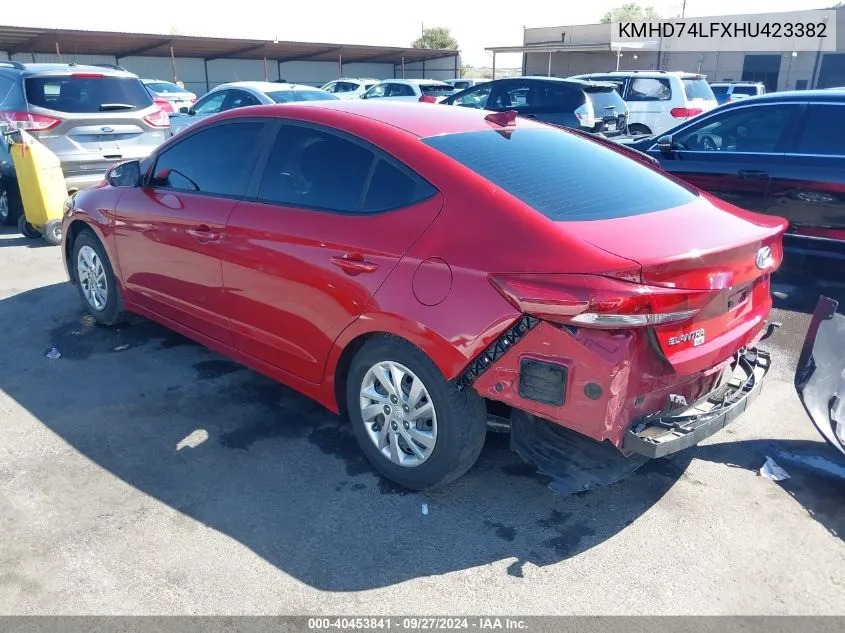 2017 Hyundai Elantra Se VIN: KMHD74LFXHU423382 Lot: 40453841