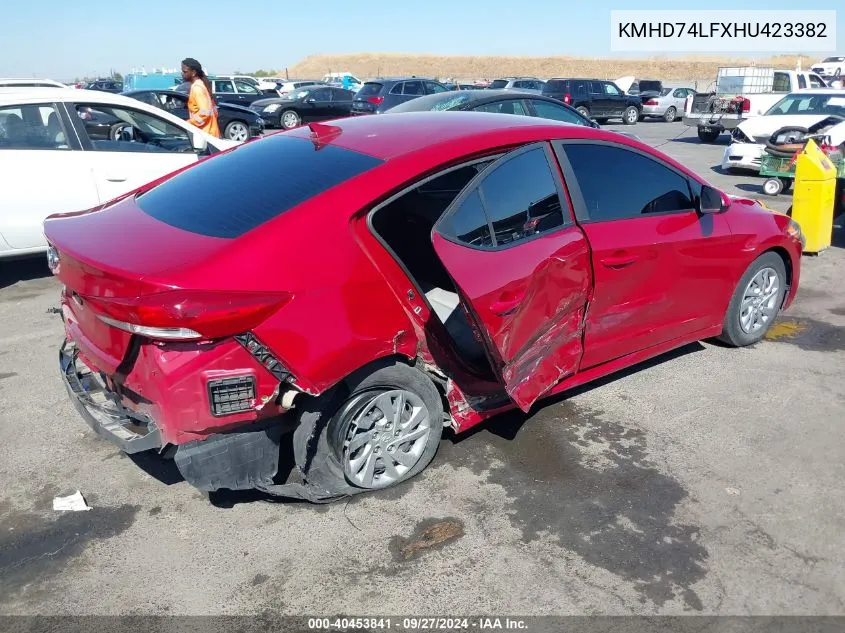 2017 Hyundai Elantra Se VIN: KMHD74LFXHU423382 Lot: 40453841