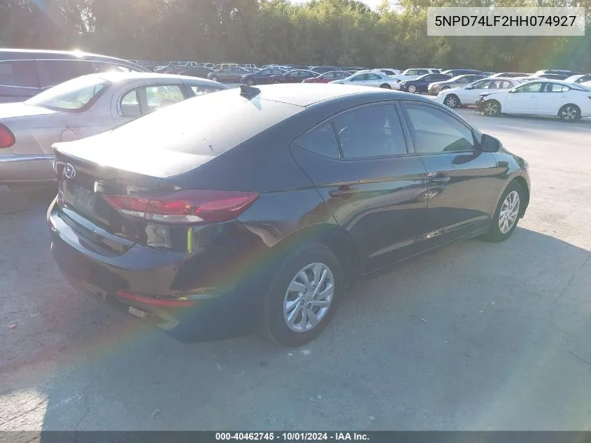 2017 Hyundai Elantra Se VIN: 5NPD74LF2HH074927 Lot: 40462745