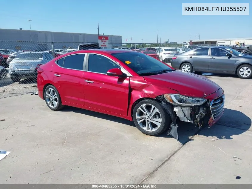 2017 Hyundai Elantra Limited VIN: KMHD84LF7HU355507 Lot: 40465255