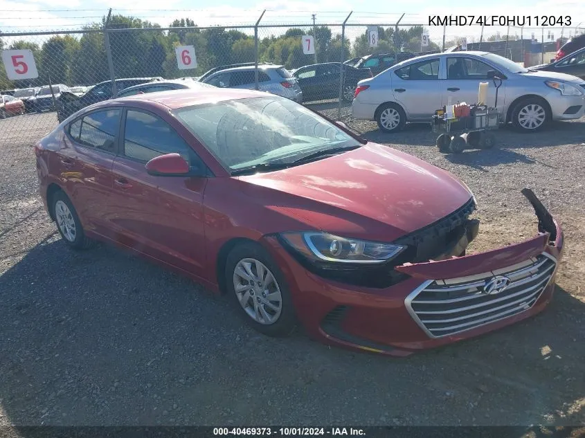 KMHD74LF0HU112043 2017 Hyundai Elantra Se