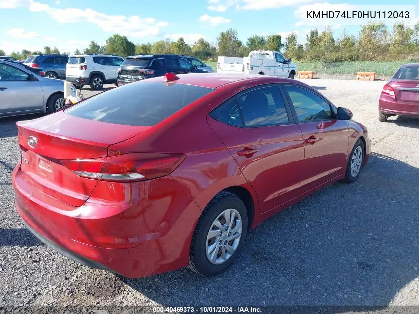 2017 Hyundai Elantra Se VIN: KMHD74LF0HU112043 Lot: 40469373