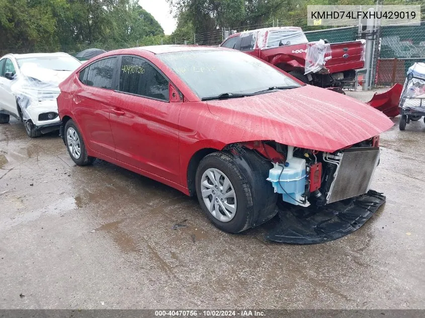 KMHD74LFXHU429019 2017 Hyundai Elantra Se