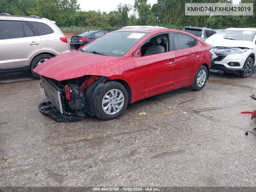 KMHD74LFXHU429019 2017 Hyundai Elantra Se