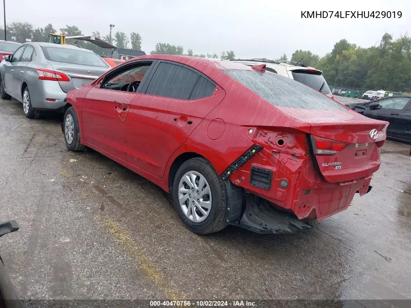 KMHD74LFXHU429019 2017 Hyundai Elantra Se