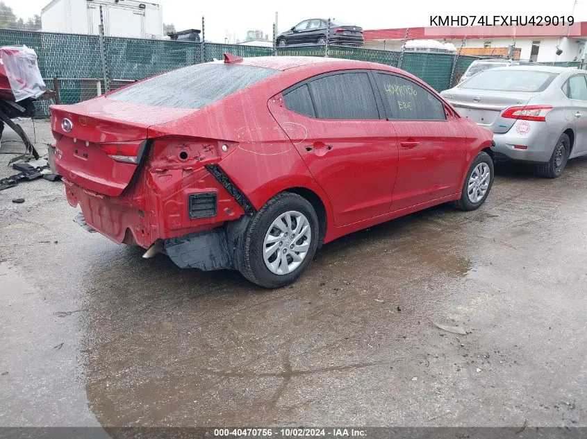 2017 Hyundai Elantra Se VIN: KMHD74LFXHU429019 Lot: 40470756