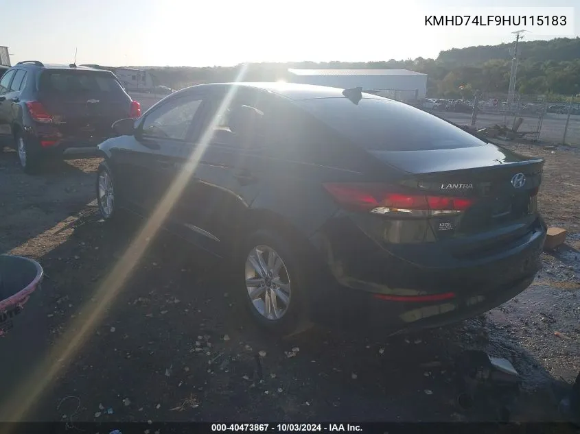 KMHD74LF9HU115183 2017 Hyundai Elantra Se