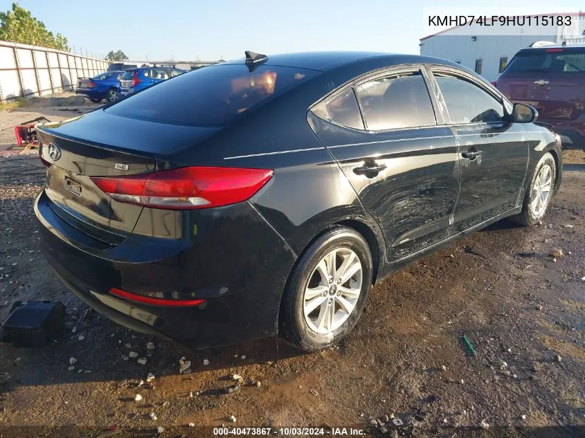 KMHD74LF9HU115183 2017 Hyundai Elantra Se