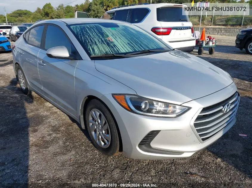 2017 Hyundai Elantra Se VIN: KMHD74LF3HU381072 Lot: 40473870