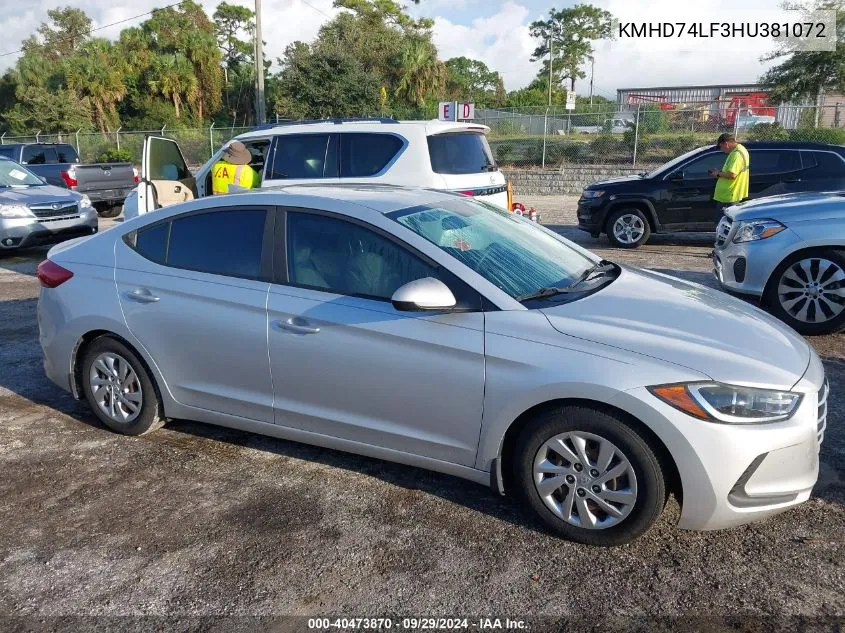 KMHD74LF3HU381072 2017 Hyundai Elantra Se