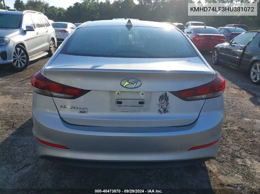 2017 Hyundai Elantra Se VIN: KMHD74LF3HU381072 Lot: 40473870