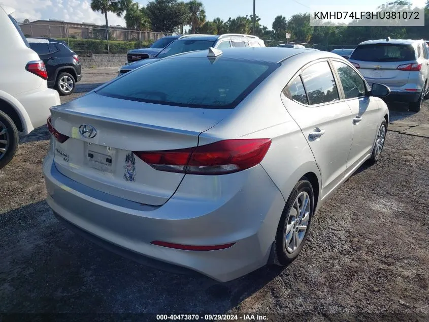 KMHD74LF3HU381072 2017 Hyundai Elantra Se