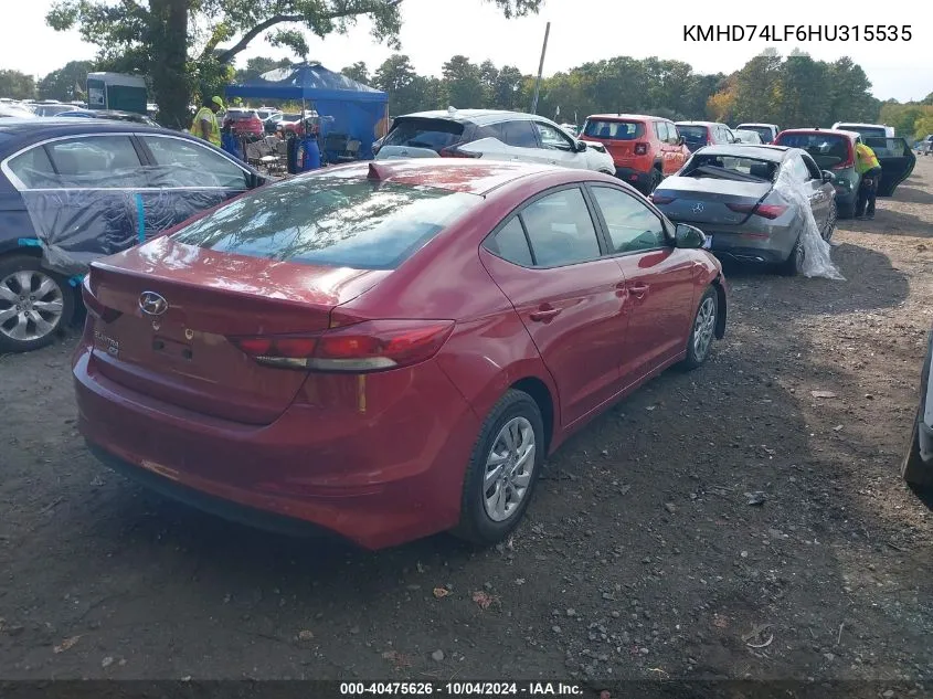 2017 Hyundai Elantra Se VIN: KMHD74LF6HU315535 Lot: 40475626