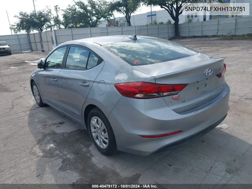 2017 Hyundai Elantra Se VIN: 5NPD74LFXHH139751 Lot: 40479172