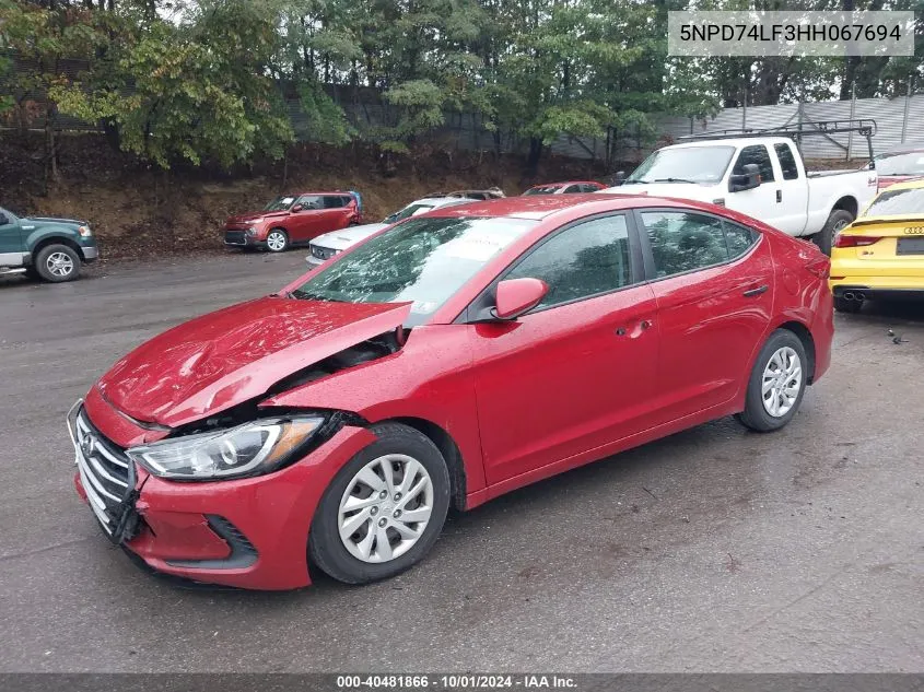 5NPD74LF3HH067694 2017 Hyundai Elantra Se