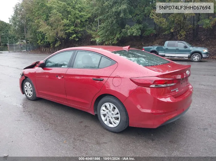 5NPD74LF3HH067694 2017 Hyundai Elantra Se