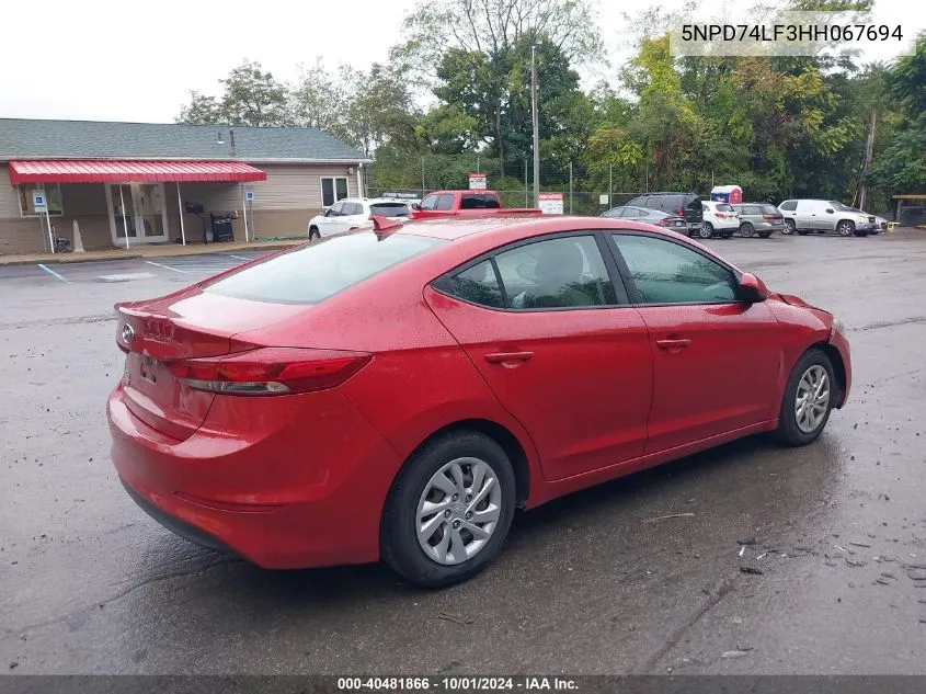 2017 Hyundai Elantra Se VIN: 5NPD74LF3HH067694 Lot: 40481866