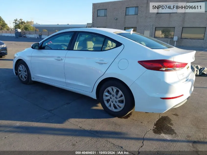 2017 Hyundai Elantra Se VIN: 5NPD74LF8HH096611 Lot: 40484031