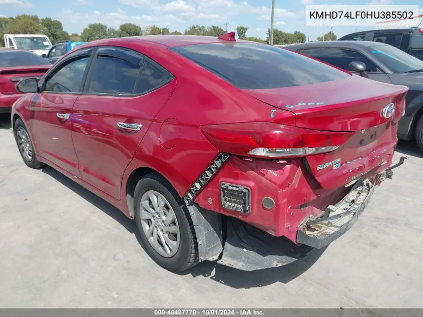 KMHD74LF0HU385502 2017 Hyundai Elantra Se