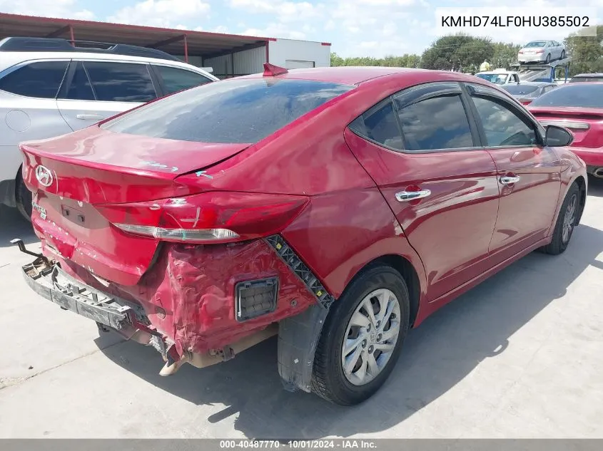 KMHD74LF0HU385502 2017 Hyundai Elantra Se