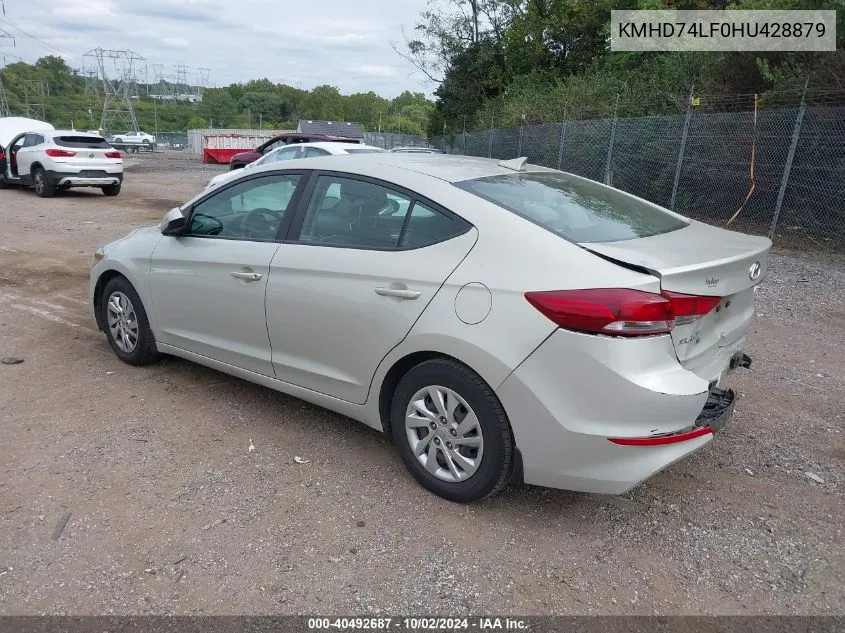 2017 Hyundai Elantra Se VIN: KMHD74LF0HU428879 Lot: 40492687