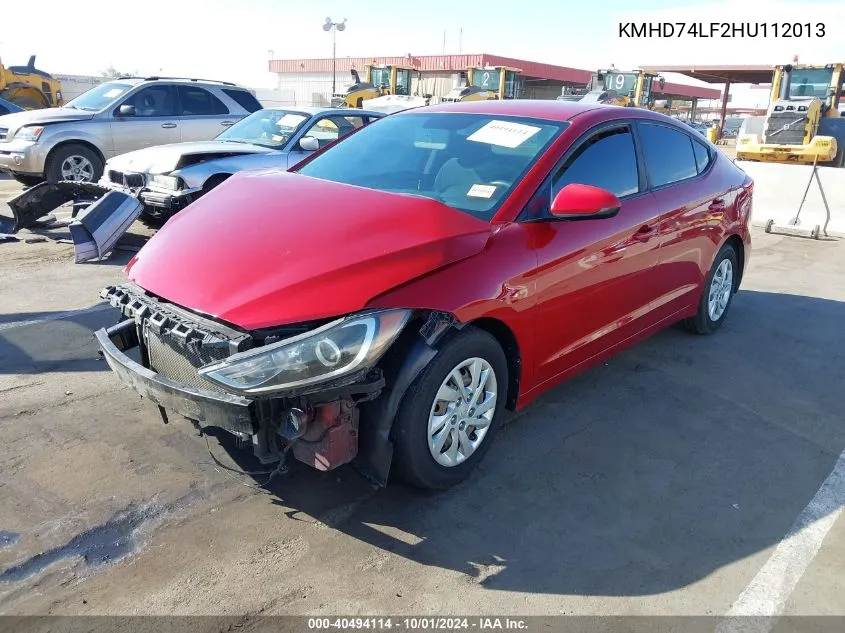 2017 Hyundai Elantra Se VIN: KMHD74LF2HU112013 Lot: 40494114