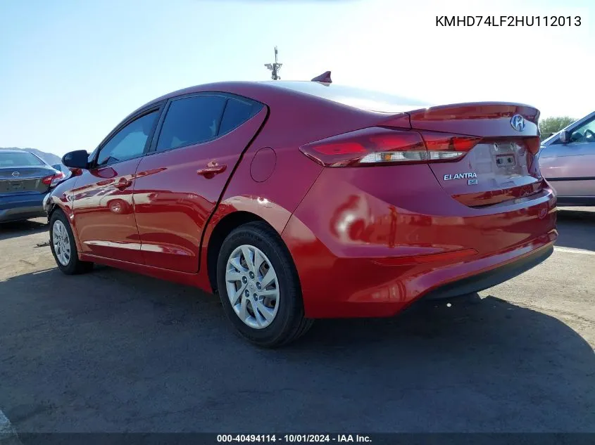 KMHD74LF2HU112013 2017 Hyundai Elantra Se