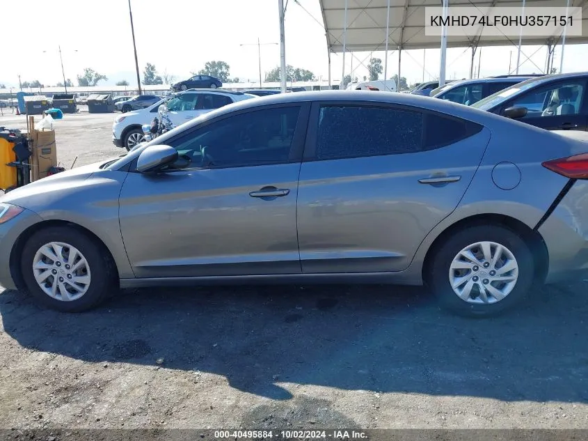 KMHD74LF0HU357151 2017 Hyundai Elantra Se