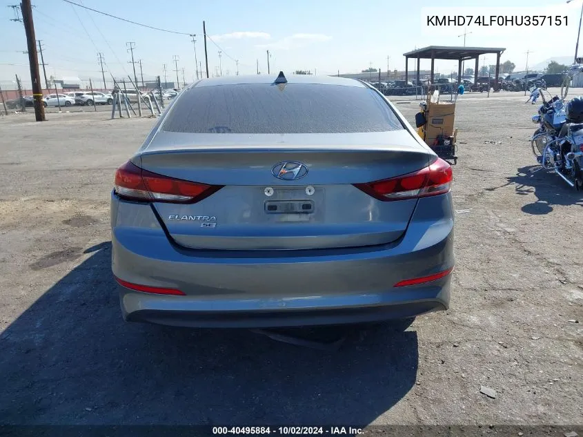 KMHD74LF0HU357151 2017 Hyundai Elantra Se