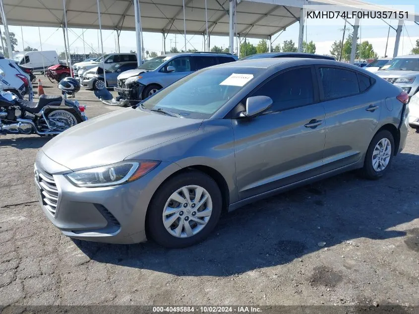 2017 Hyundai Elantra Se VIN: KMHD74LF0HU357151 Lot: 40495884