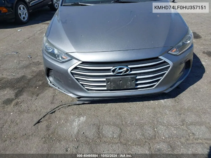 2017 Hyundai Elantra Se VIN: KMHD74LF0HU357151 Lot: 40495884