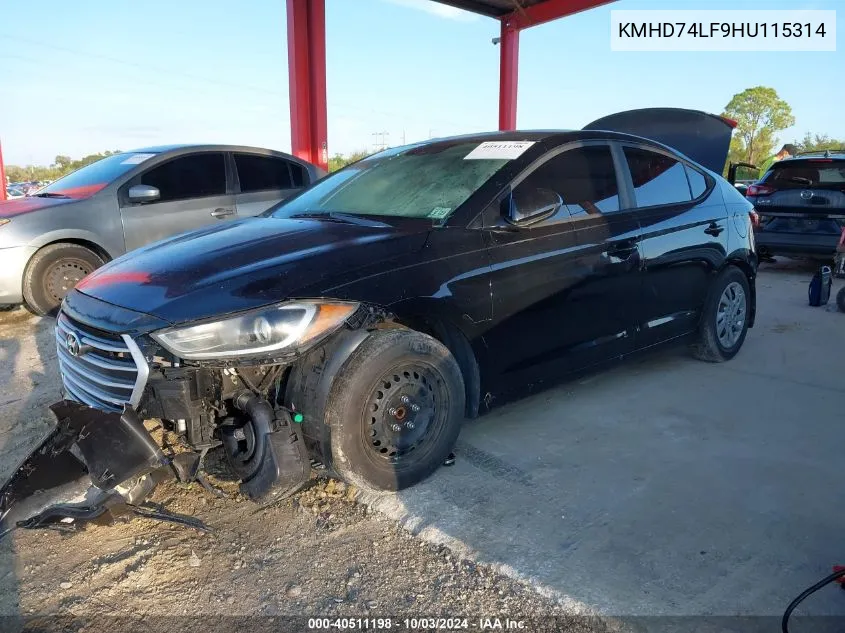 KMHD74LF9HU115314 2017 Hyundai Elantra Se