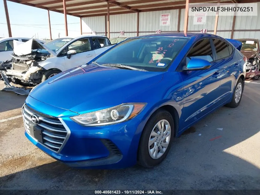 5NPD74LF3HH076251 2017 Hyundai Elantra Se