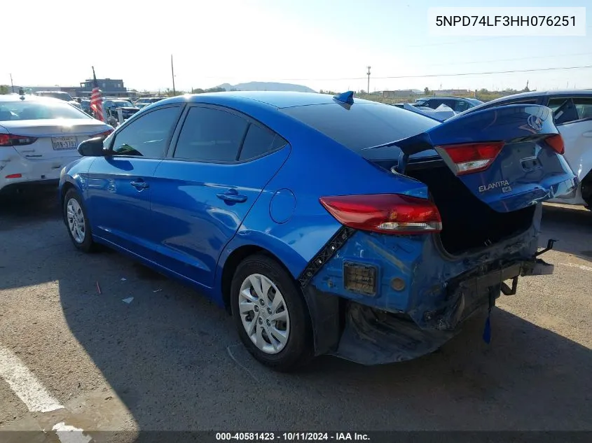 5NPD74LF3HH076251 2017 Hyundai Elantra Se