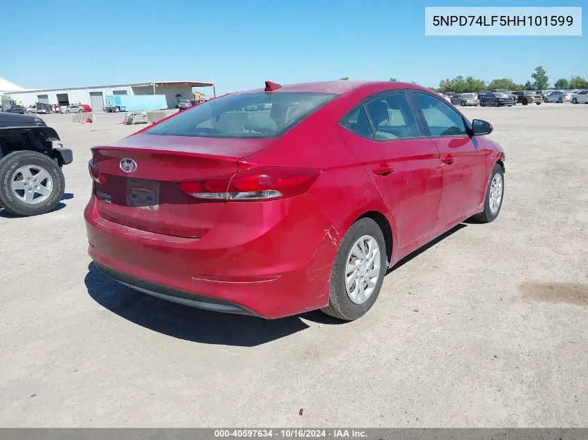 2017 Hyundai Elantra Se VIN: 5NPD74LF5HH101599 Lot: 40597634