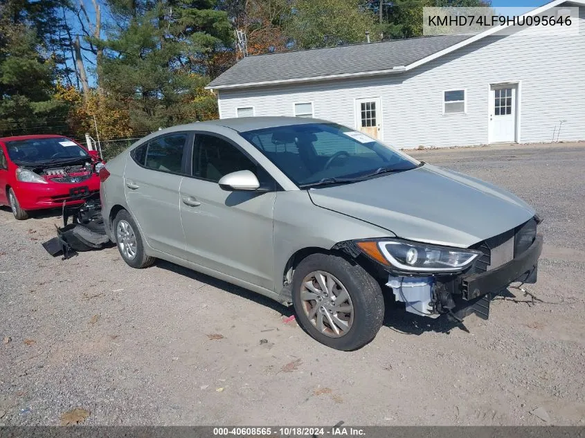 2017 Hyundai Elantra Se VIN: KMHD74LF9HU095646 Lot: 40608565