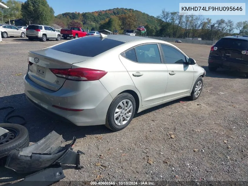 2017 Hyundai Elantra Se VIN: KMHD74LF9HU095646 Lot: 40608565