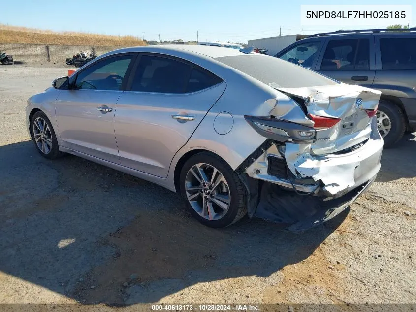 2017 Hyundai Elantra Limited VIN: 5NPD84LF7HH025185 Lot: 40613173