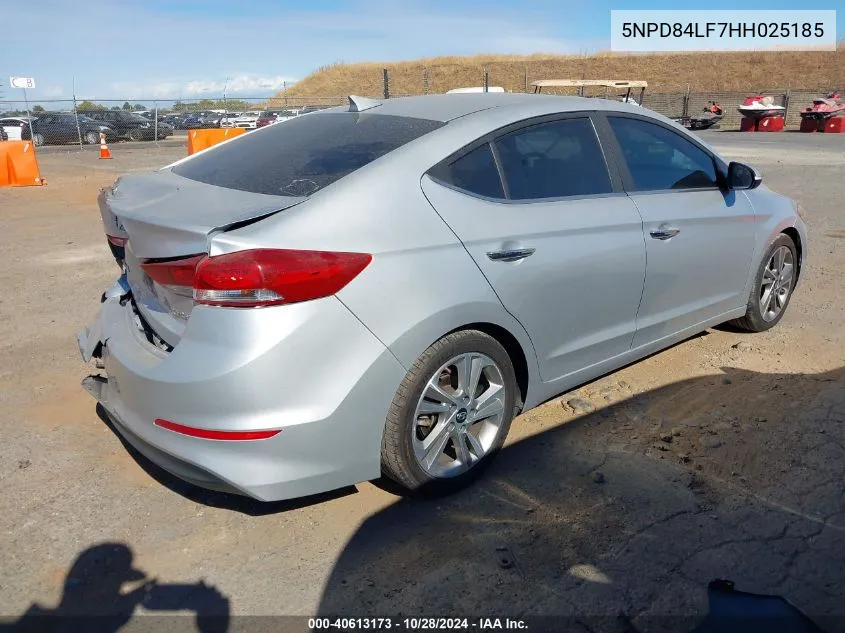 2017 Hyundai Elantra Limited VIN: 5NPD84LF7HH025185 Lot: 40613173