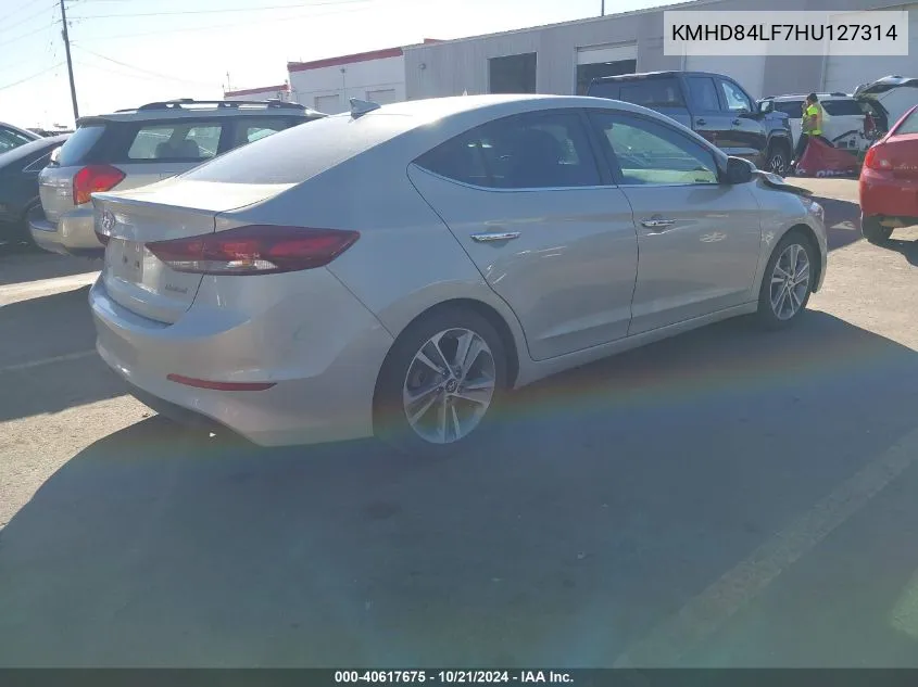 2017 Hyundai Elantra Limited VIN: KMHD84LF7HU127314 Lot: 40617675