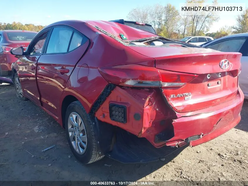 2017 Hyundai Elantra Se VIN: KMHD74LF7HU103713 Lot: 40633763