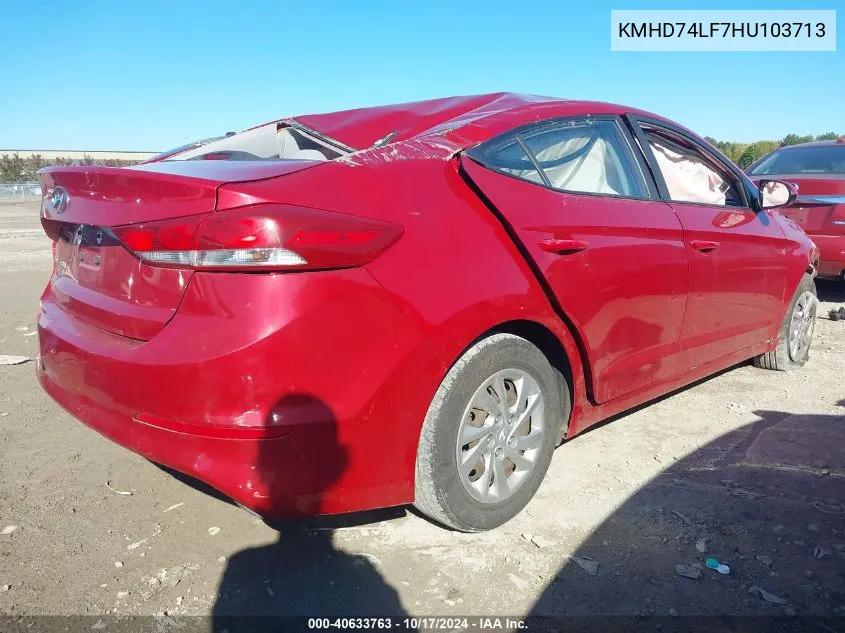 KMHD74LF7HU103713 2017 Hyundai Elantra Se