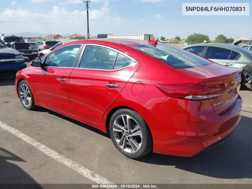 5NPD84LF6HH070831 2017 Hyundai Elantra Limited