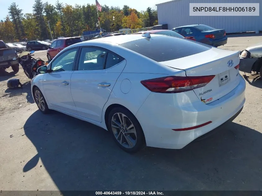 2017 Hyundai Elantra Limited VIN: 5NPD84LF8HH006189 Lot: 40643459