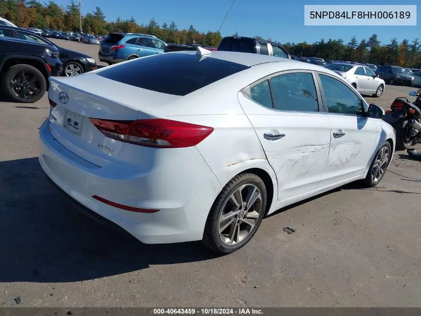 2017 Hyundai Elantra Limited VIN: 5NPD84LF8HH006189 Lot: 40643459