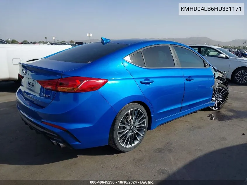 2017 Hyundai Elantra Sport VIN: KMHD04LB6HU331171 Lot: 40645296