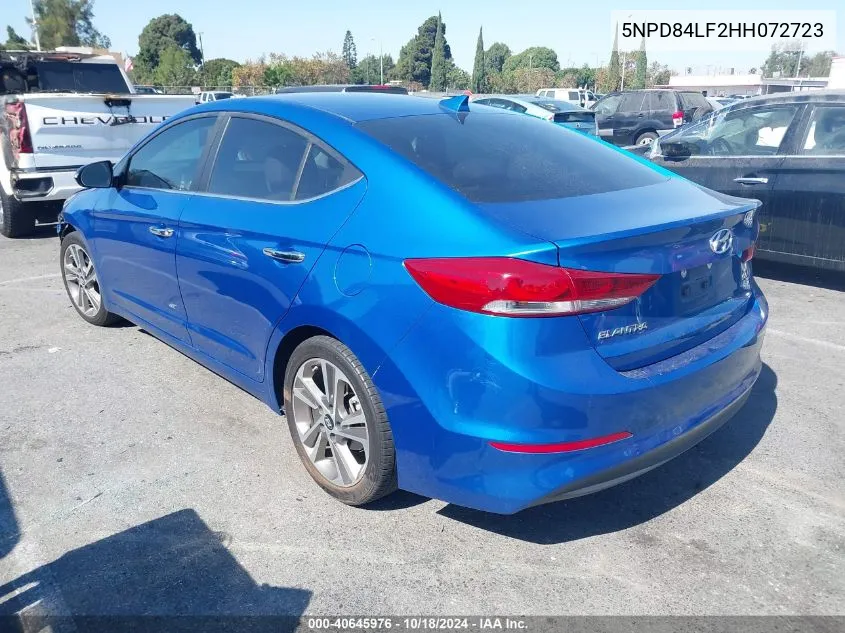 2017 Hyundai Elantra Limited VIN: 5NPD84LF2HH072723 Lot: 40645976