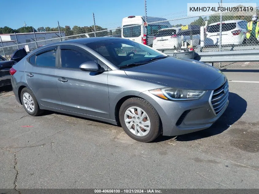 KMHD74LF3HU361419 2017 Hyundai Elantra Se